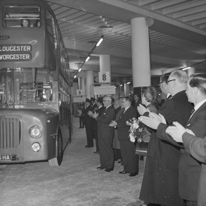 1964: Bull Ring first bus applauded as leaving terminal