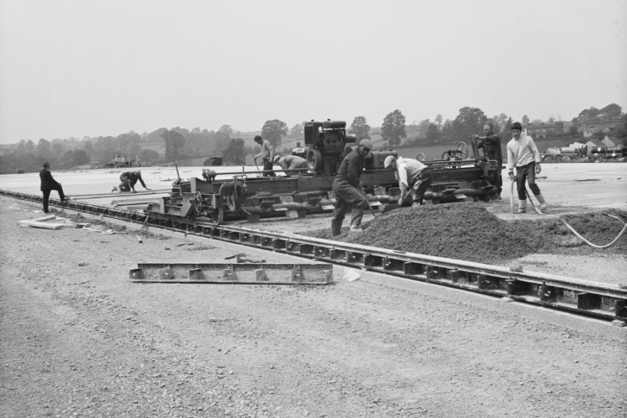 1968 Filton airfield  runway being elongated to cope with Concorde. No one knew how much space would be needed to land the world’s first supersonic passenger aircraft. Laing engineers upgraded the long runway at Filton originally built by the Company for giant Brabazon transport planes in the 1950s.