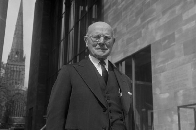 1962 Sir John outside the completed Coventry Cathedral. He refused to accept any profit for building places of worship and this was one of the biggest projects of the day. At the same time, the Company was building the world’s first full scale nuclear Power Station at Berkeley. The two projects were referred to in the press at the time as: The Power and the Glory.